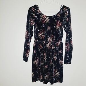 Dress Mini Charmed Witchy Goth Velvet Floral Red Black Retro Small Women's Y2K